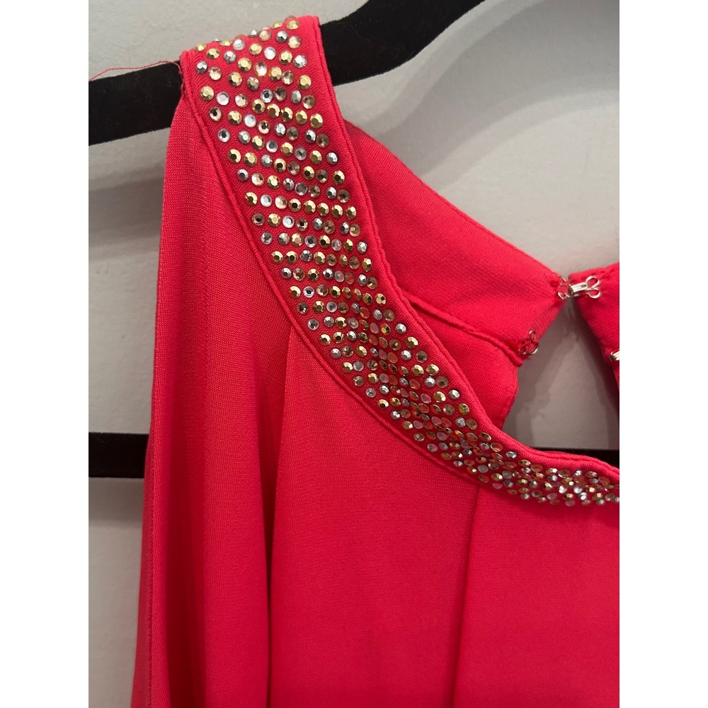 Calvin Klein Womens 20W Coral Pink Embellished Halter Neck A-Line Dress - Picture 3 of 5